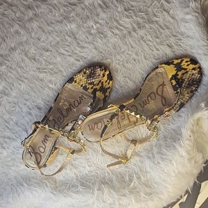 SAM EDELMAN animal print rinstone bling sandals yellow and black shoes